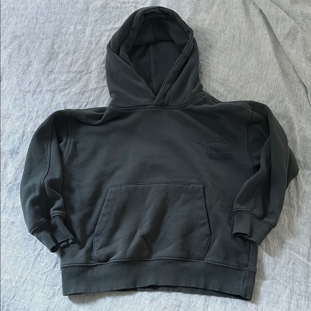 Dark Teal Gray Pullover Hoodie with Front Pocket Zara